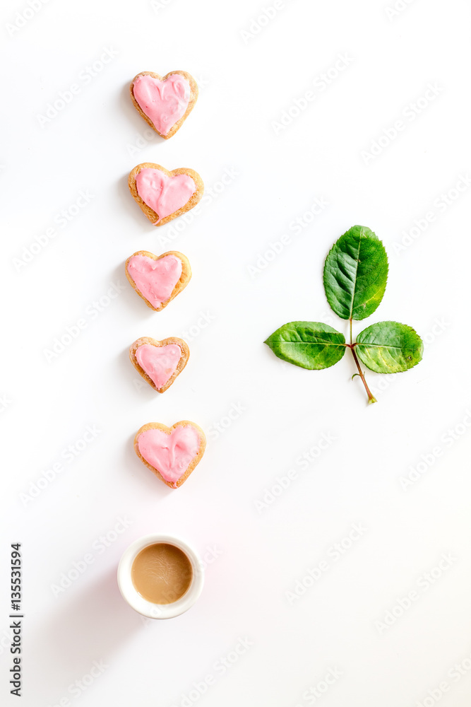 cookies for Valentine Day heartshaped on white background top view