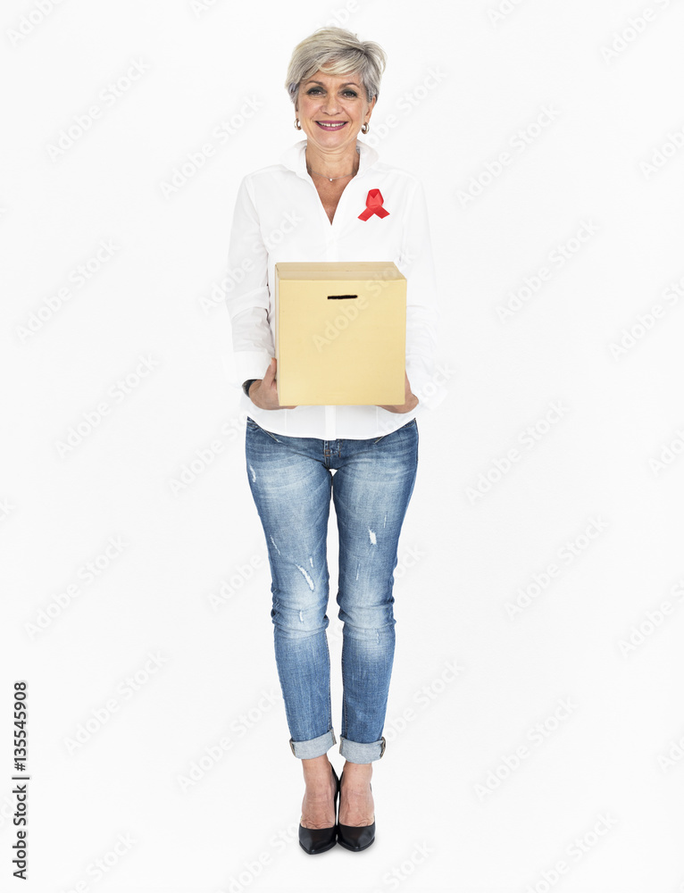 Casual Caucasian Woman Holding Box