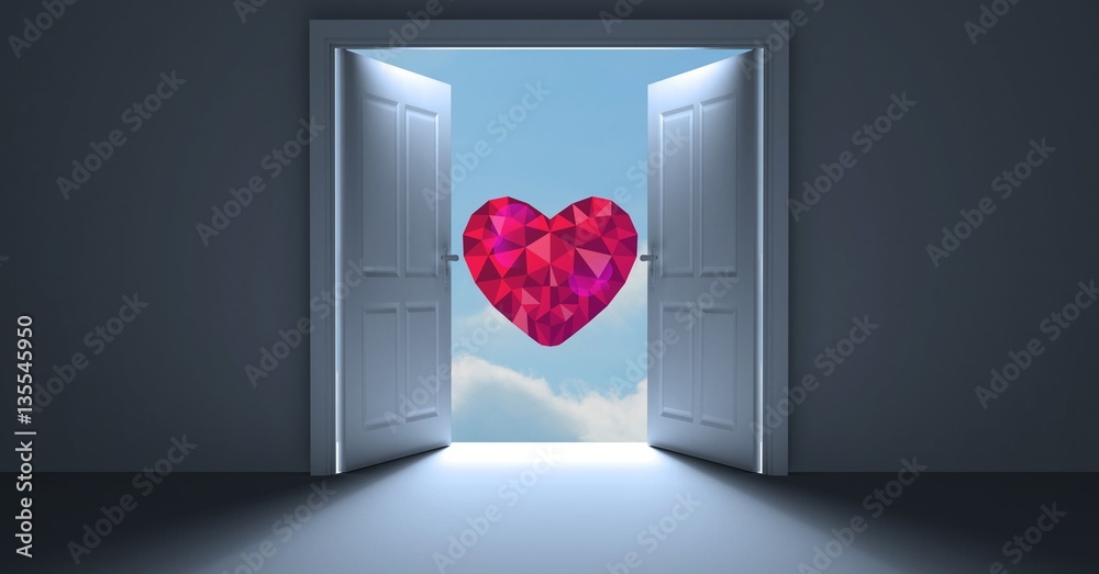 Open door to sky with heart shape