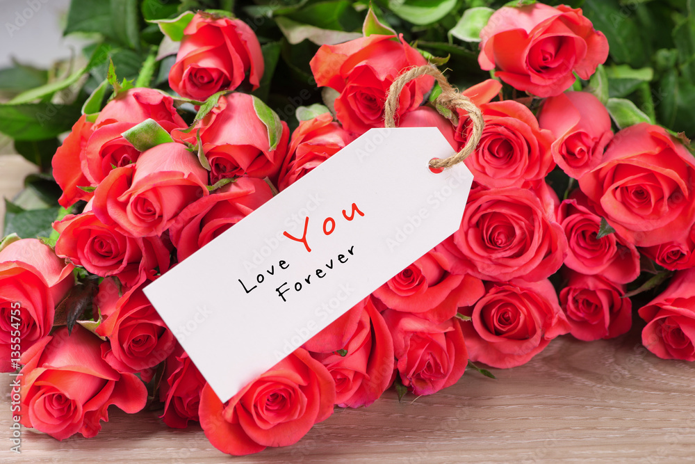 Valentines Day Background with Bouquet of red roses