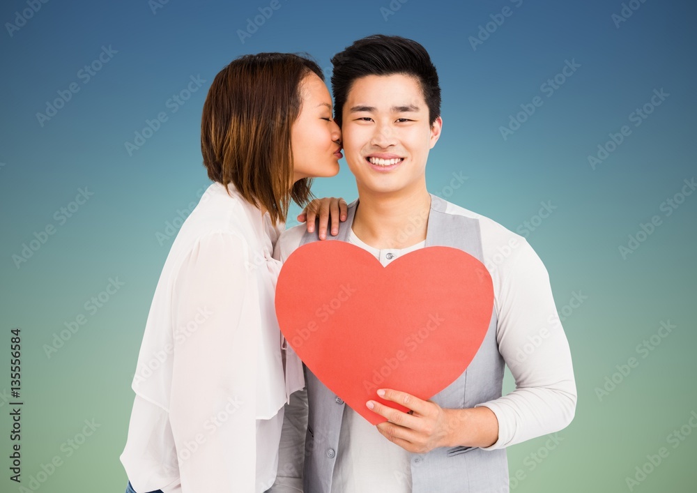 Romantic couple holding heart shape