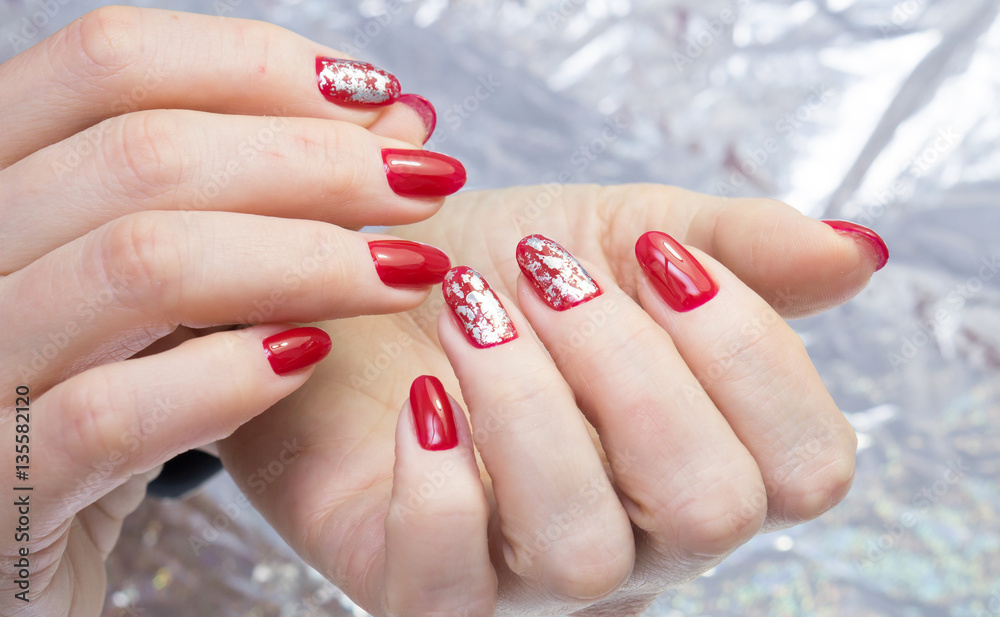 Beautiful hands and natural nails, ideal clean manicure. Decorated with stylish elements