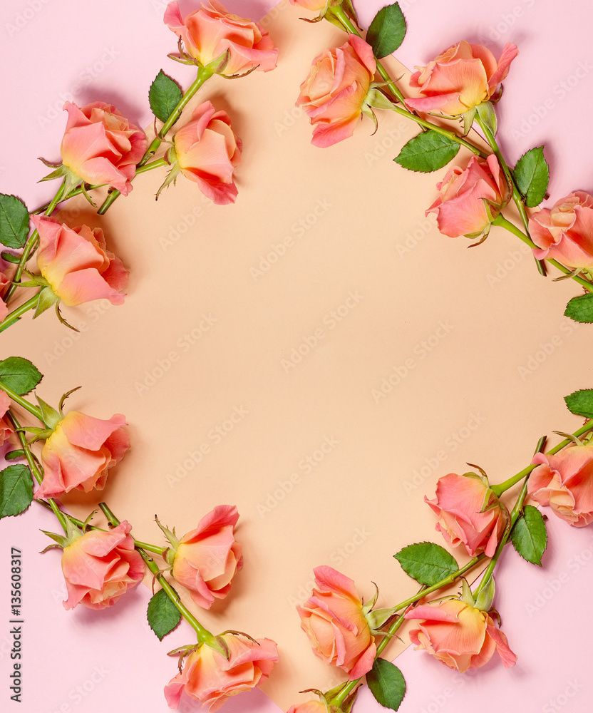 frame of pink roses