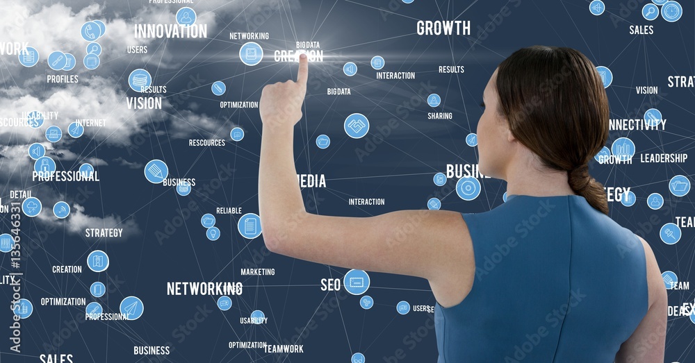 Woman touching digitally generated application icon