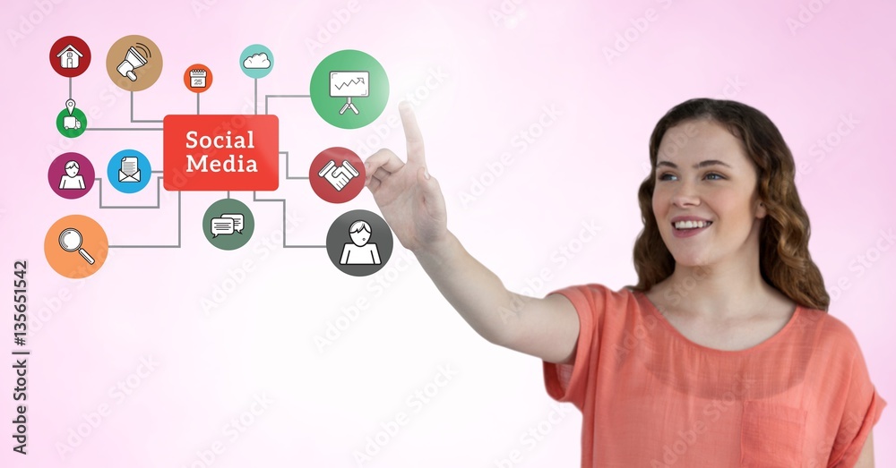 Woman touching smart phone application icons