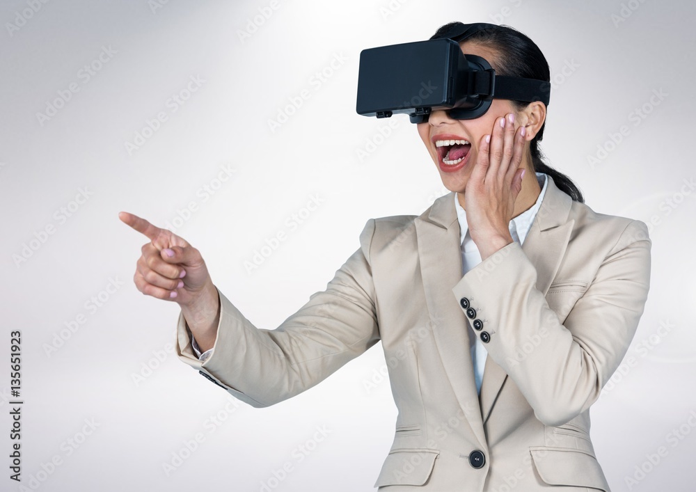 Businesswoman using virtual reality headset