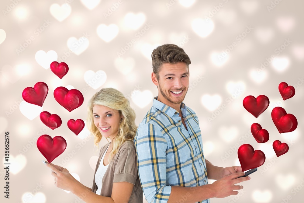 Composite image of couple using mobile phone