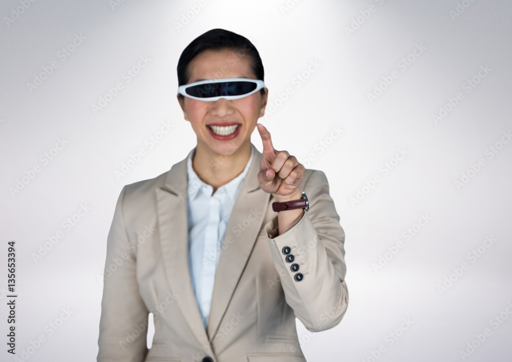 Businesswoman using virtual reality headset