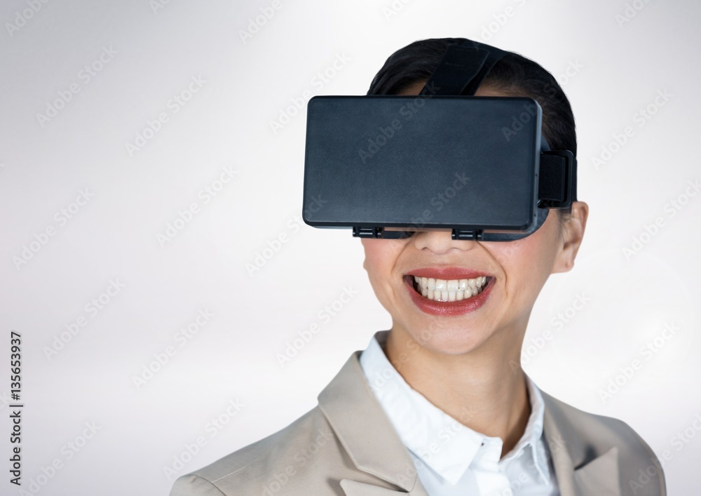 Businesswoman using virtual reality headset