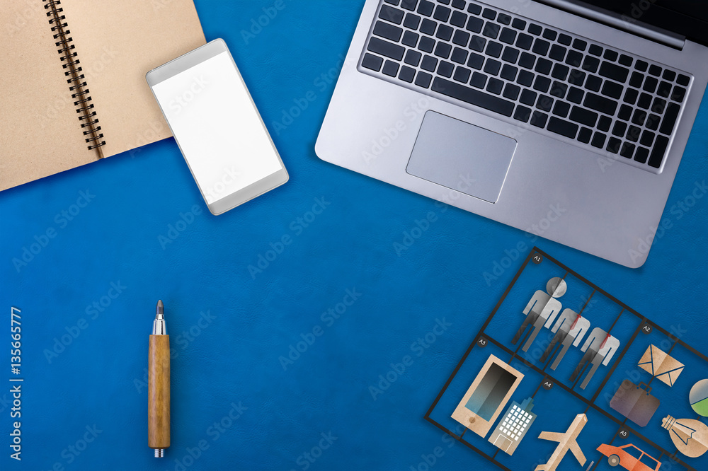 working stuff laptop notebook coffee cup and paper note with free copyspace for your text