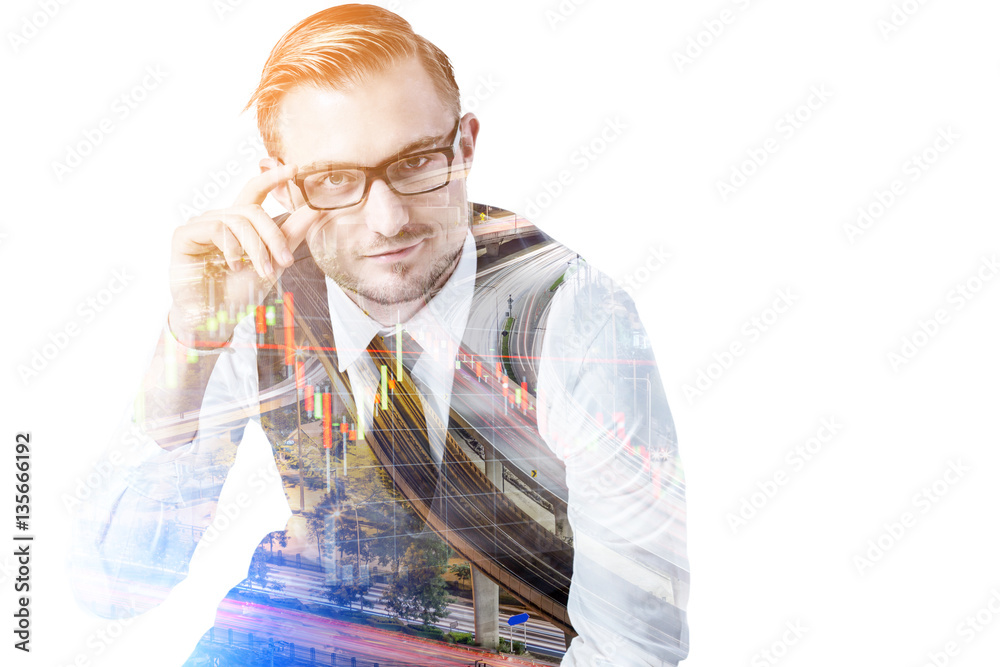 elegant business man with glasses reflects concentrated