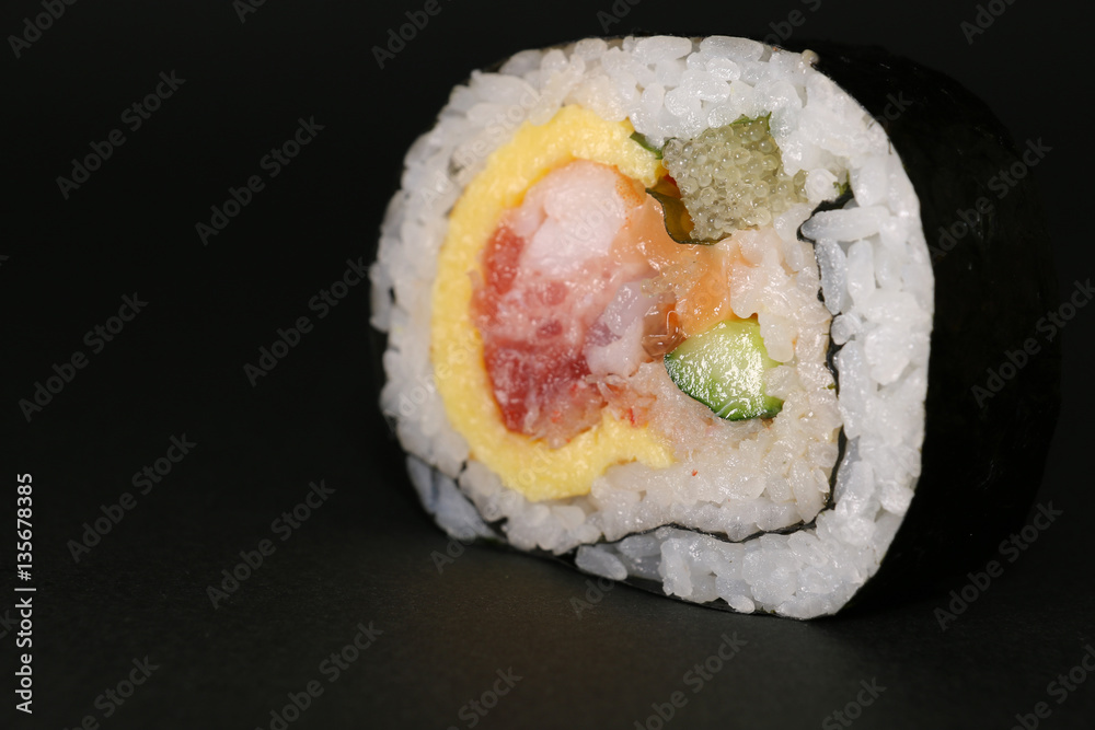 Japanese seafood roll sushi on black #2