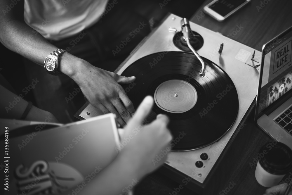 Turntable Vinyl Record DJ Scratch Music Entertainment Concept