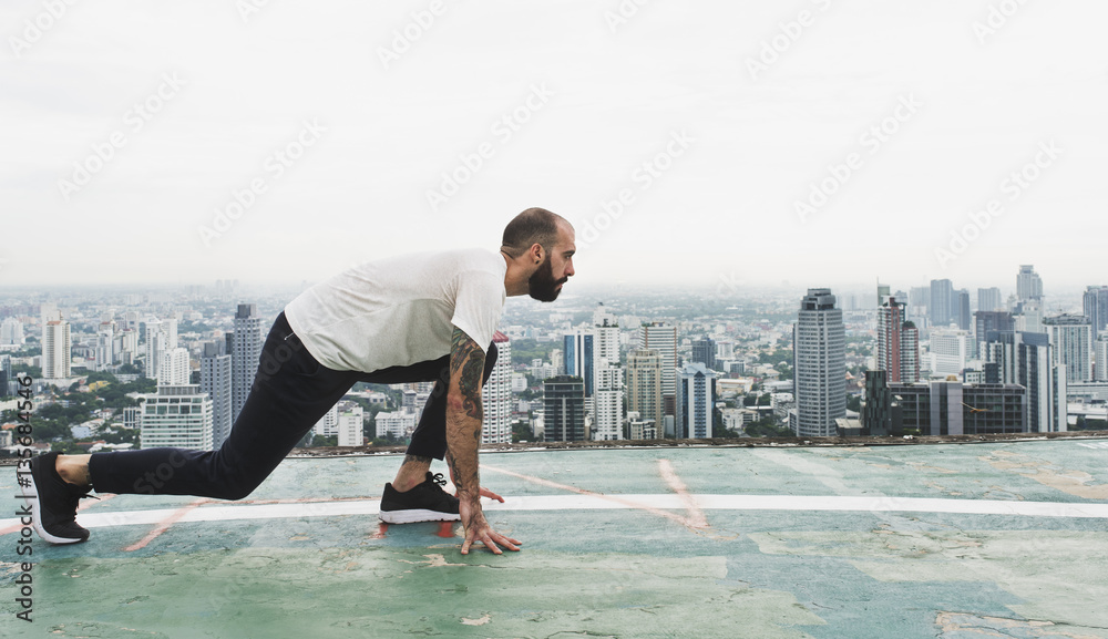 Man Exercise Workout Rooftop Concept