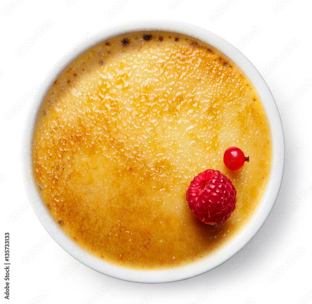 creme brule on white background