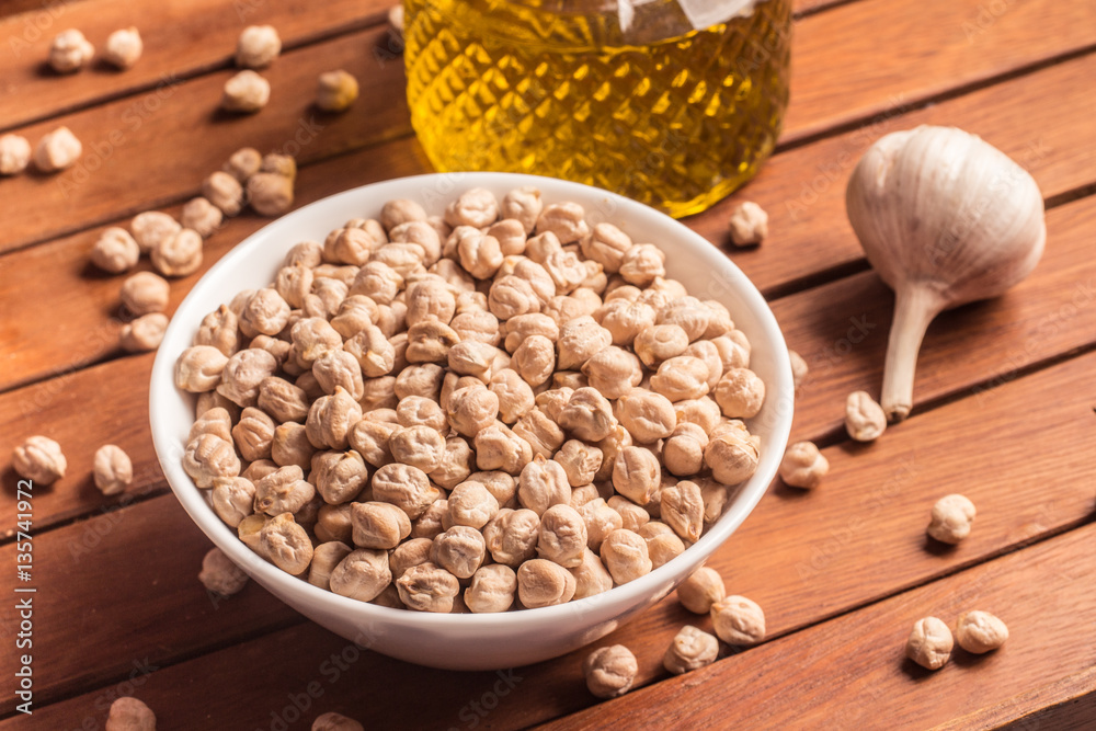 Raw Chickpeas into a bowl