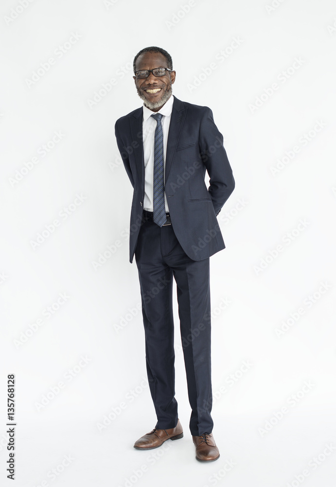 Black business man standing smiling portrait