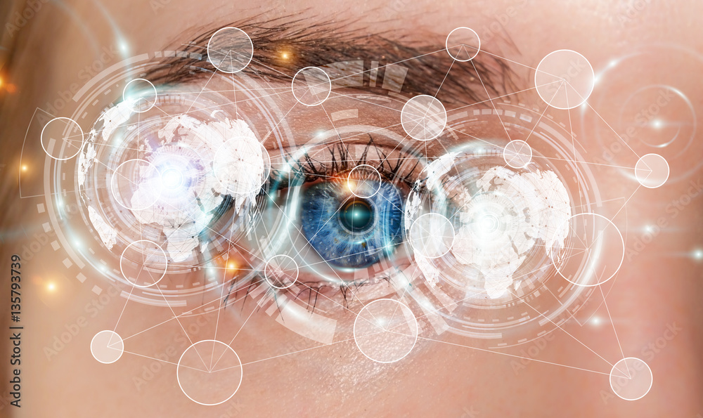 Close-up of woman digital eye 3D rendering