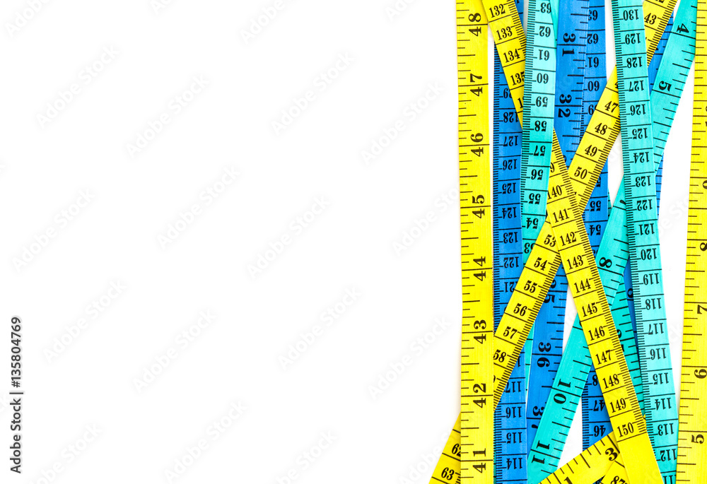 Diet control concept background. Colorful of Measuring tape 