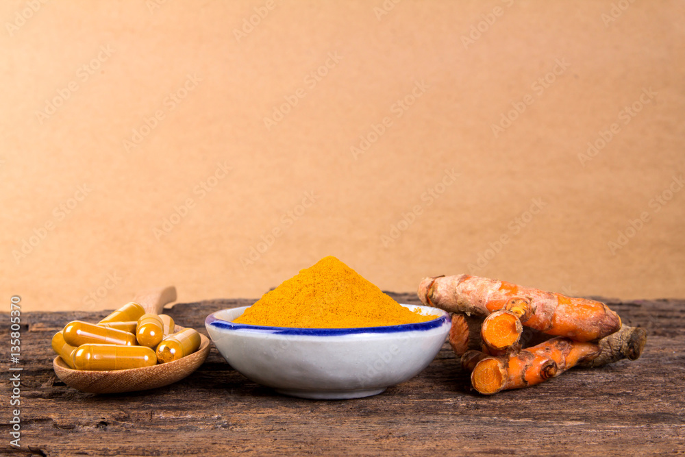 the turmeric powder and capsule and roots curcumin 