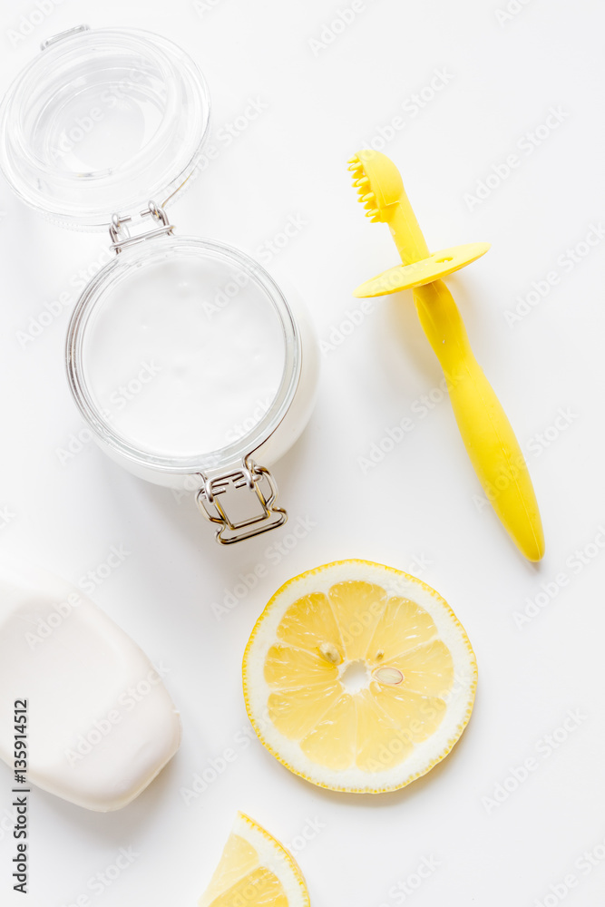 natural organic cosmetics for baby on white background top view