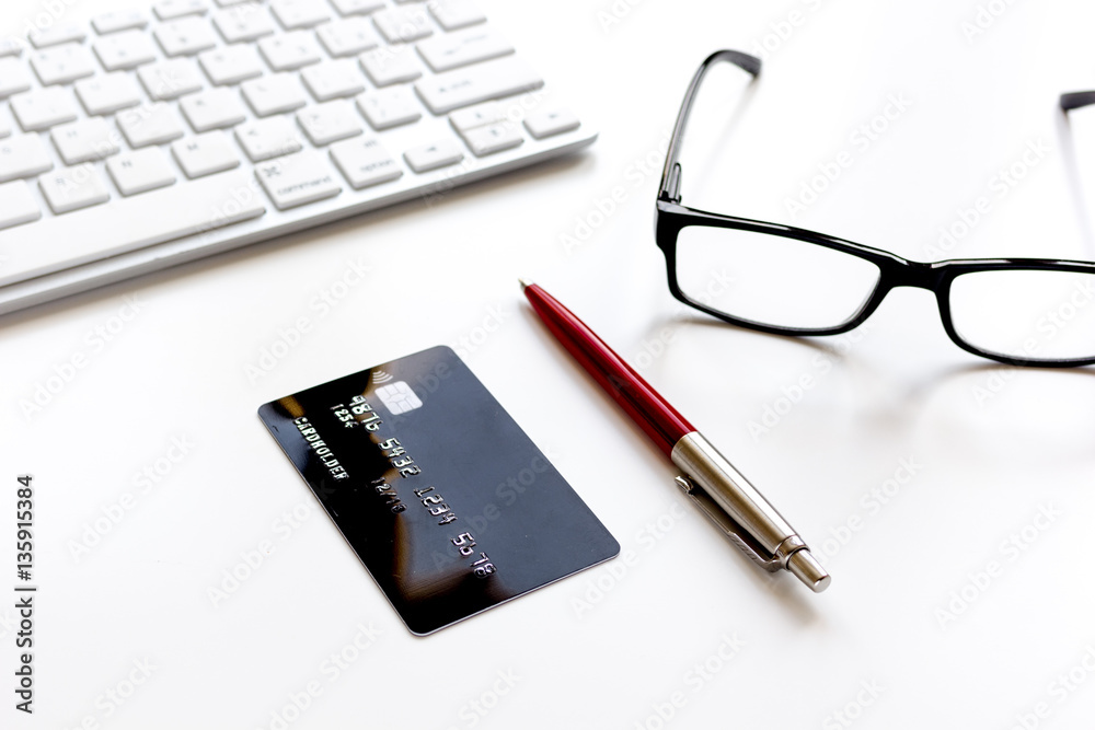 Credit cards on the keyboard close up