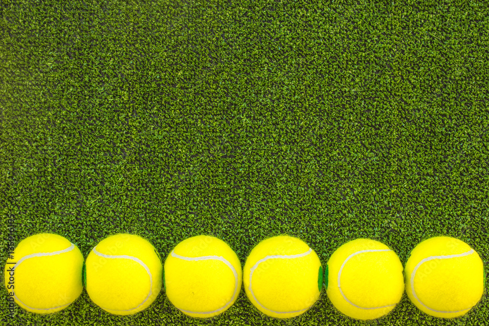 tennis ball on green background top view mock up