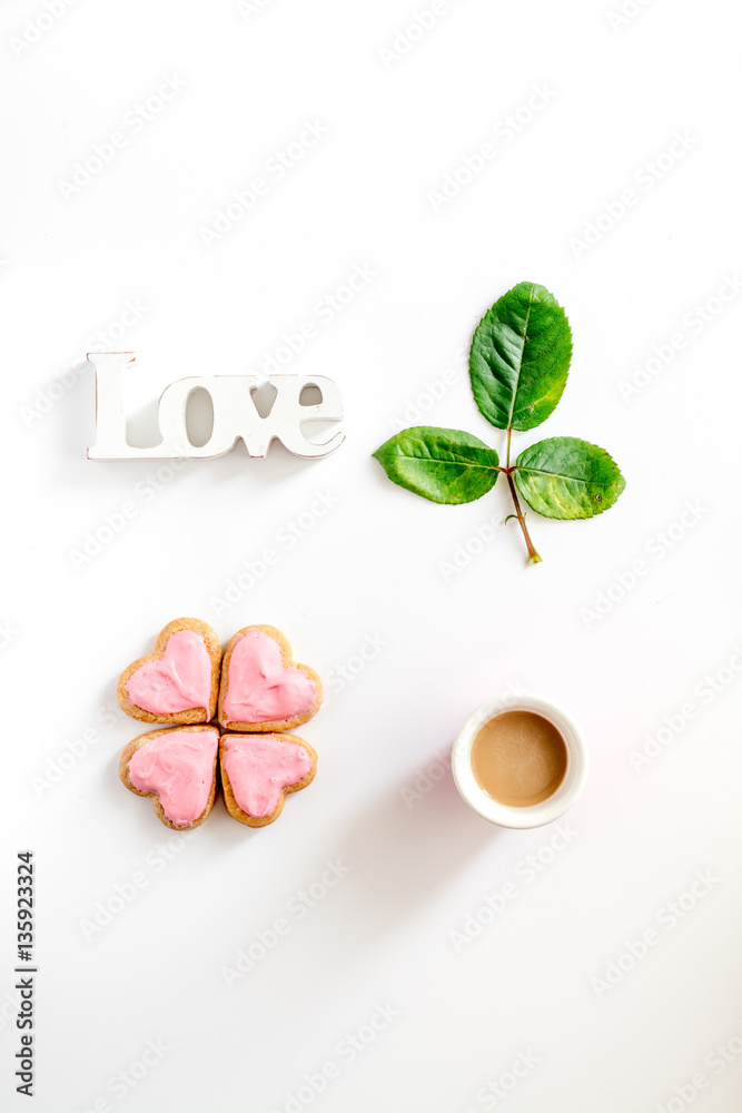 cookies for Valentine Day heartshaped on white background top view