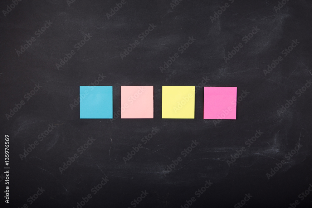 sticky notes on the blank blackboard