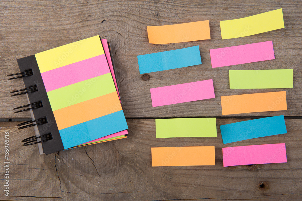 sticky notes on the wooden board