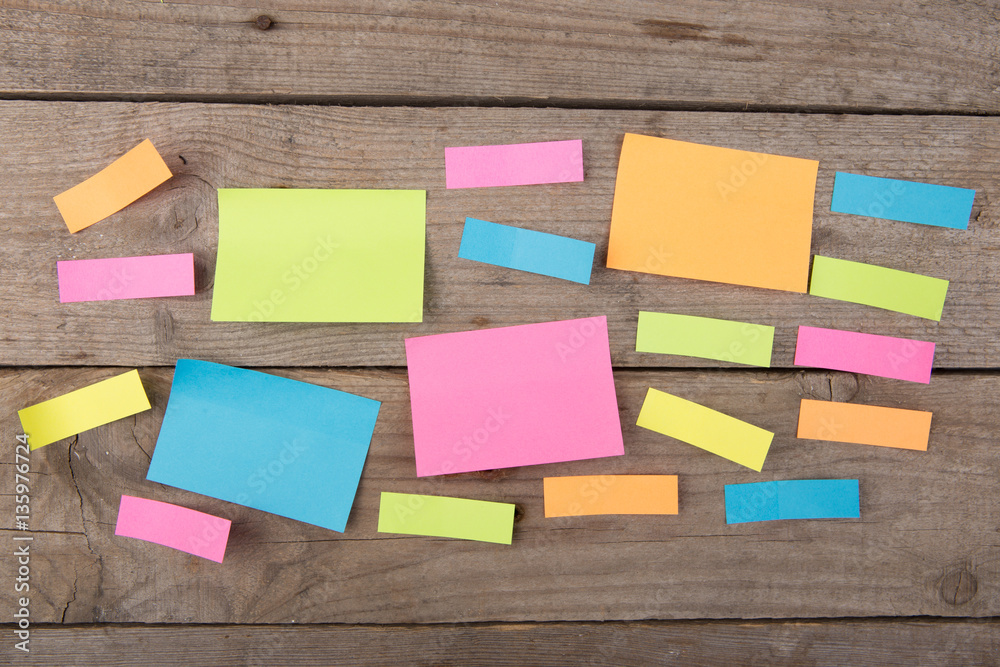 sticky notes on the wooden board