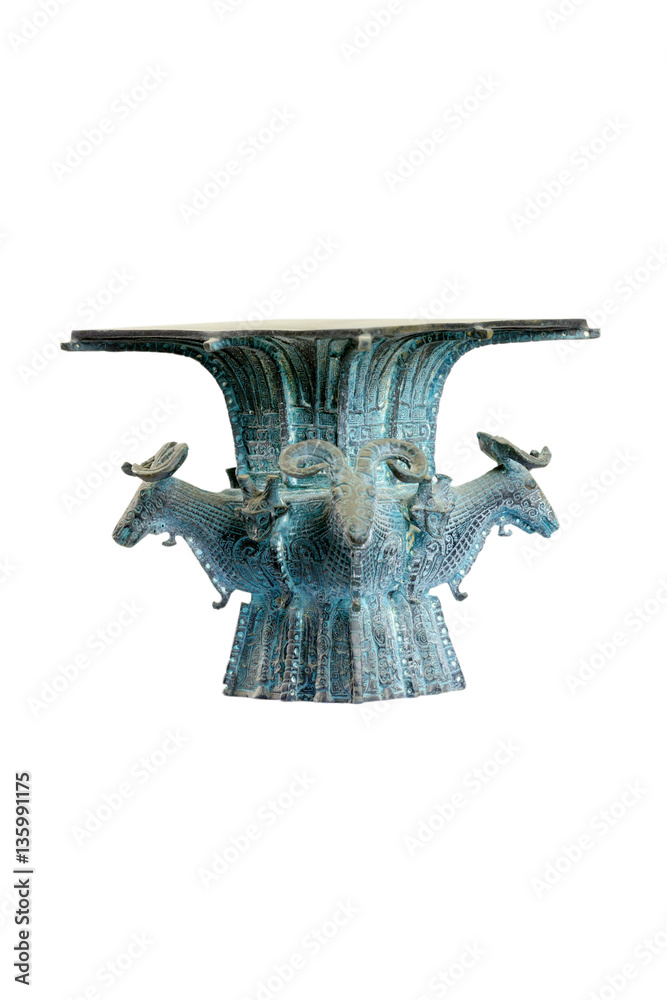 isolated ancient bronze cup on white background