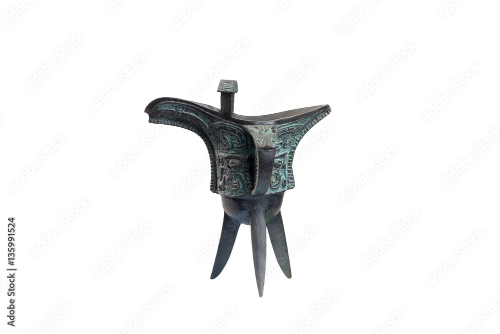 isolated ancient bronze cup on white background