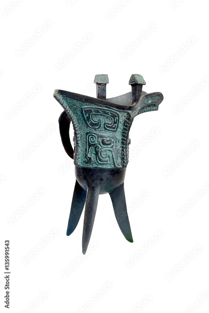 isolated ancient bronze cup on white background