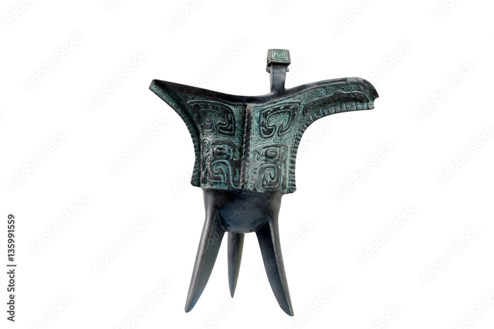 isolated ancient bronze cup on white background