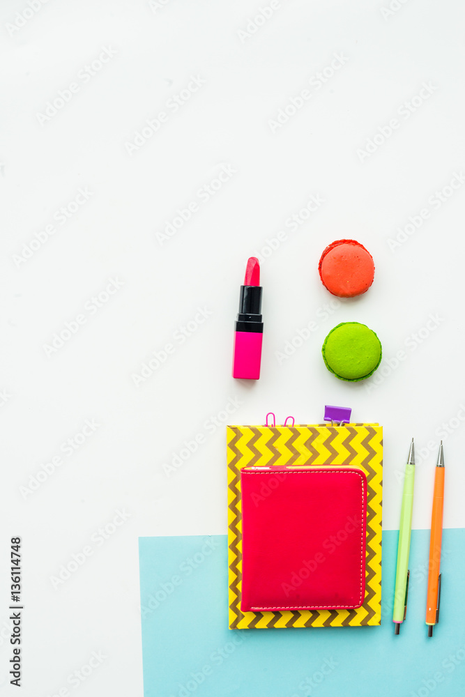 decorative cosmetics on white background top view