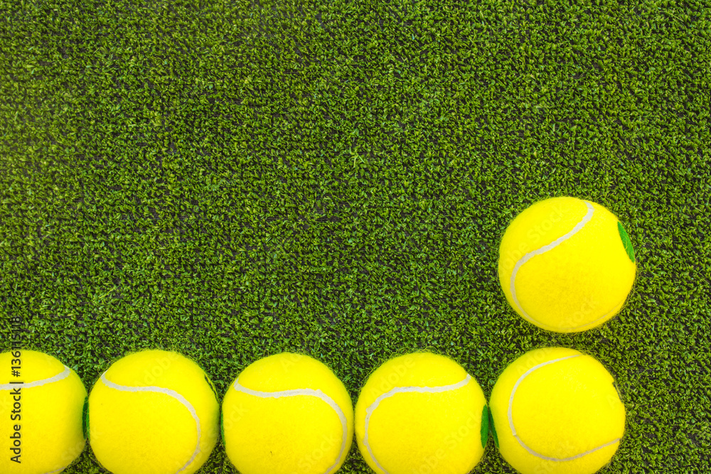 tennis ball on green background top view mock up