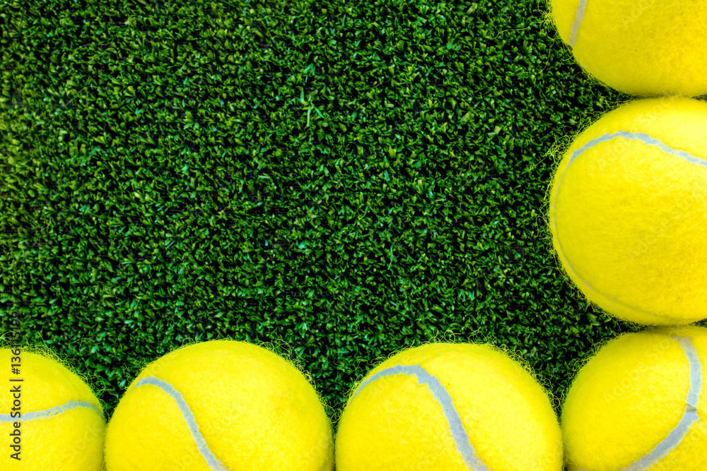 tennis ball on green background top view mock up