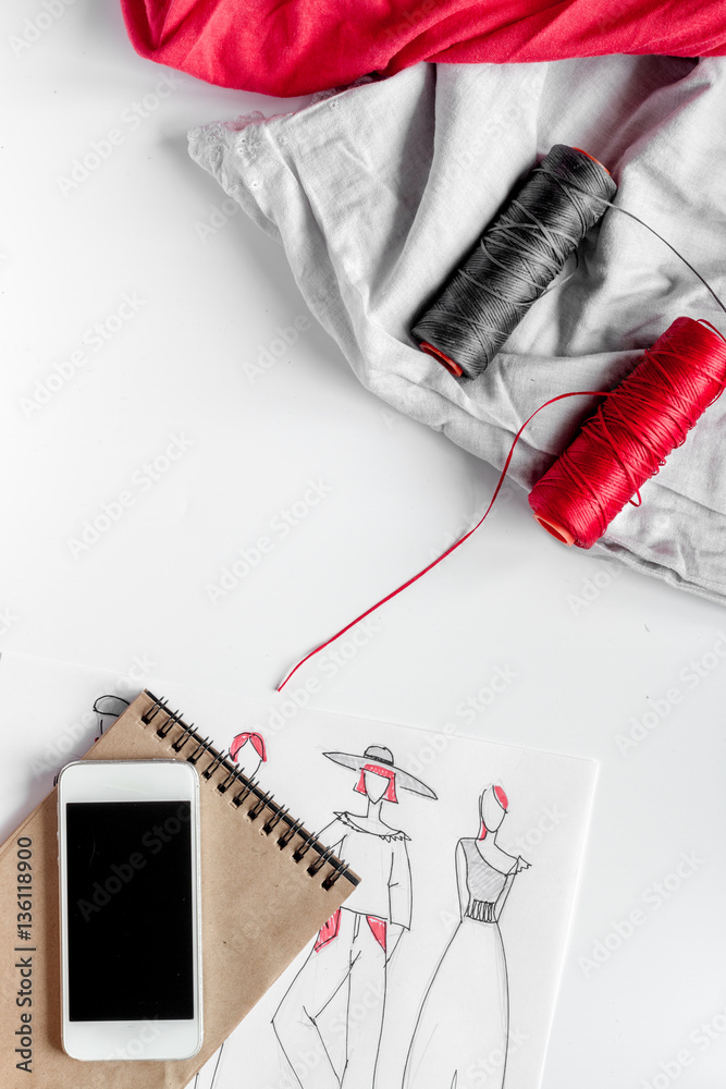 desktop designer clothes with tools top view mock up