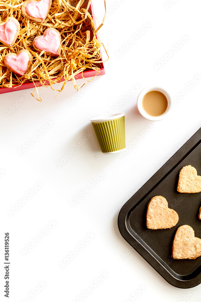 cookies for Valentine Day heartshaped on white background top view