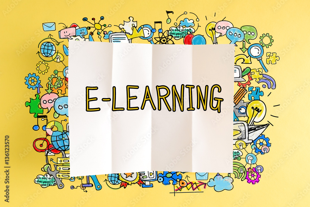 E-Learning text with colorful illustrations