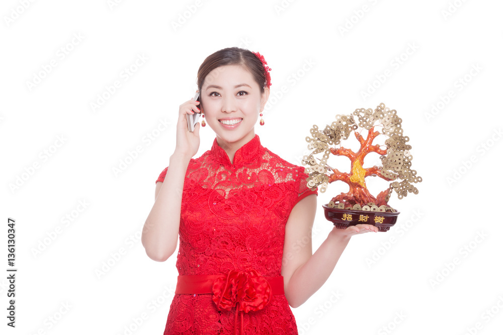 young beautiful asian woman in chinese new year