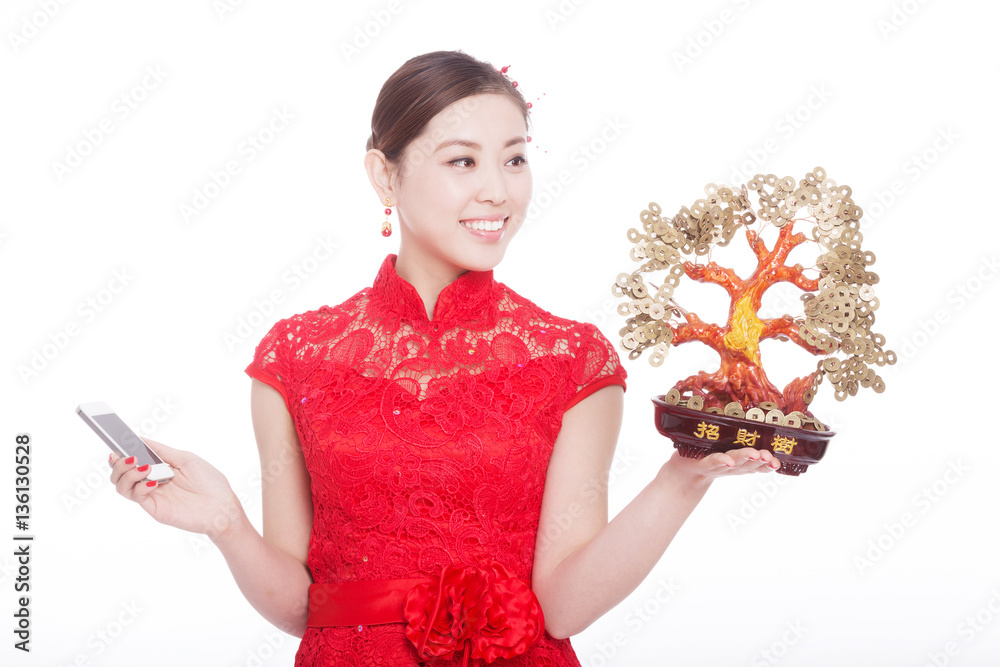 young beautiful asian woman in chinese new year