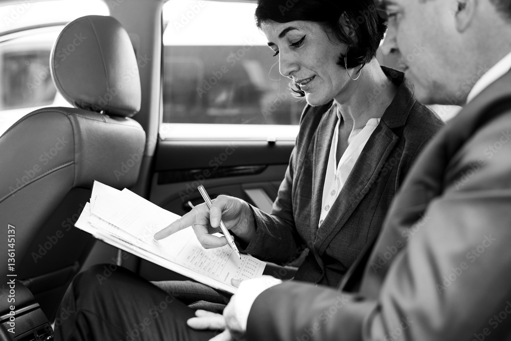 Business People Meeting Working Car Inside