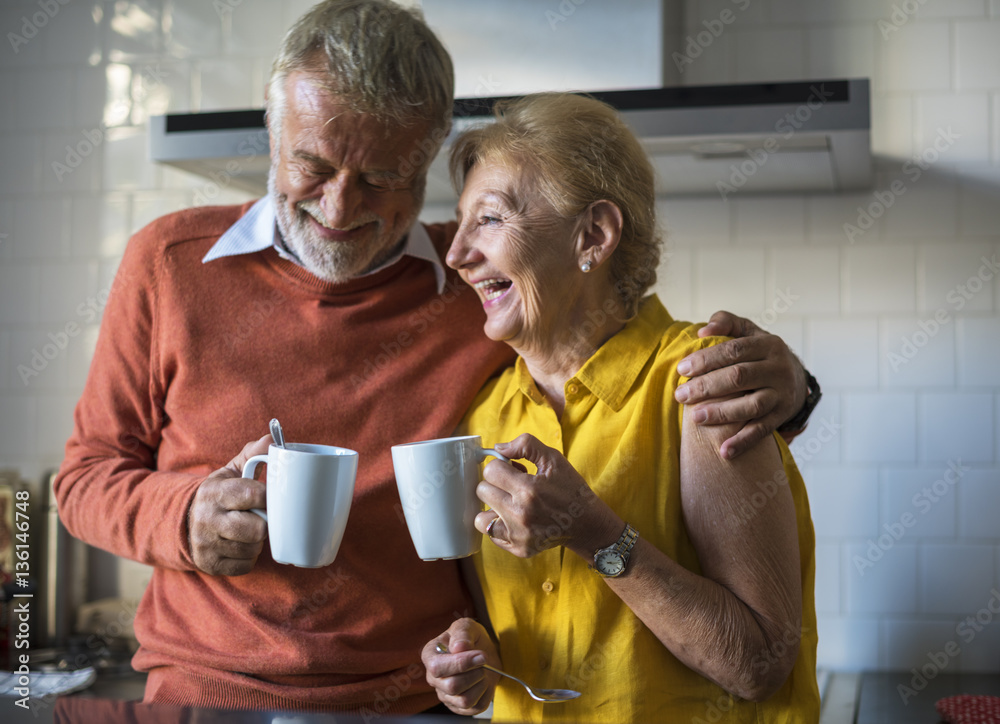 Senior Drink Tea Coffee Kitchen Happiness