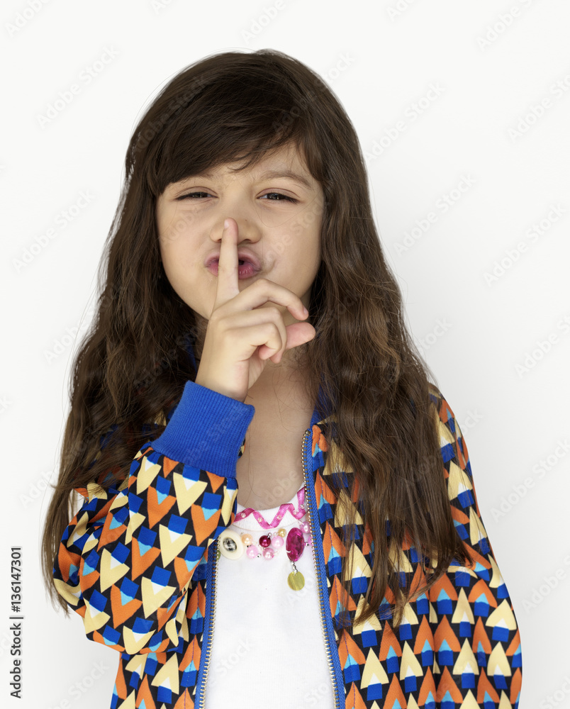 Little Girl Smiling Happiness Quiet Shut Up Secret Shh Portrait