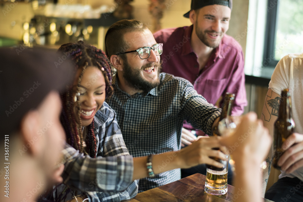 Diverse People Hang Out Pub Friendship