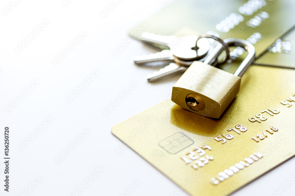 Credit cards with lock close up - online shopping