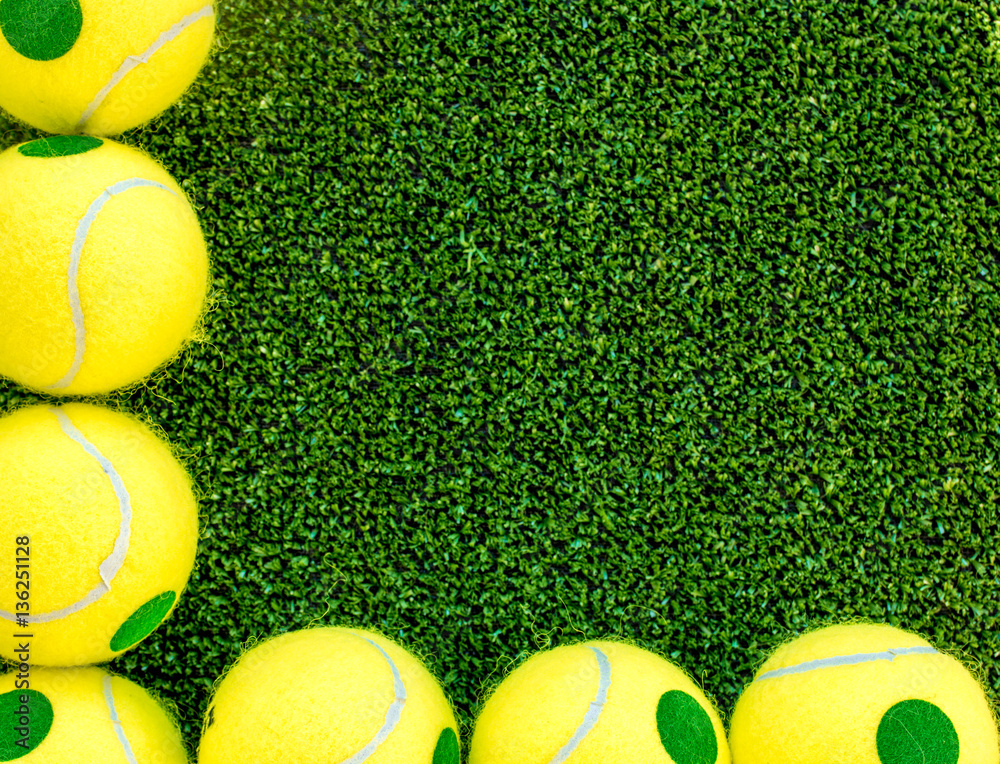 tennis ball on green background top view mock up