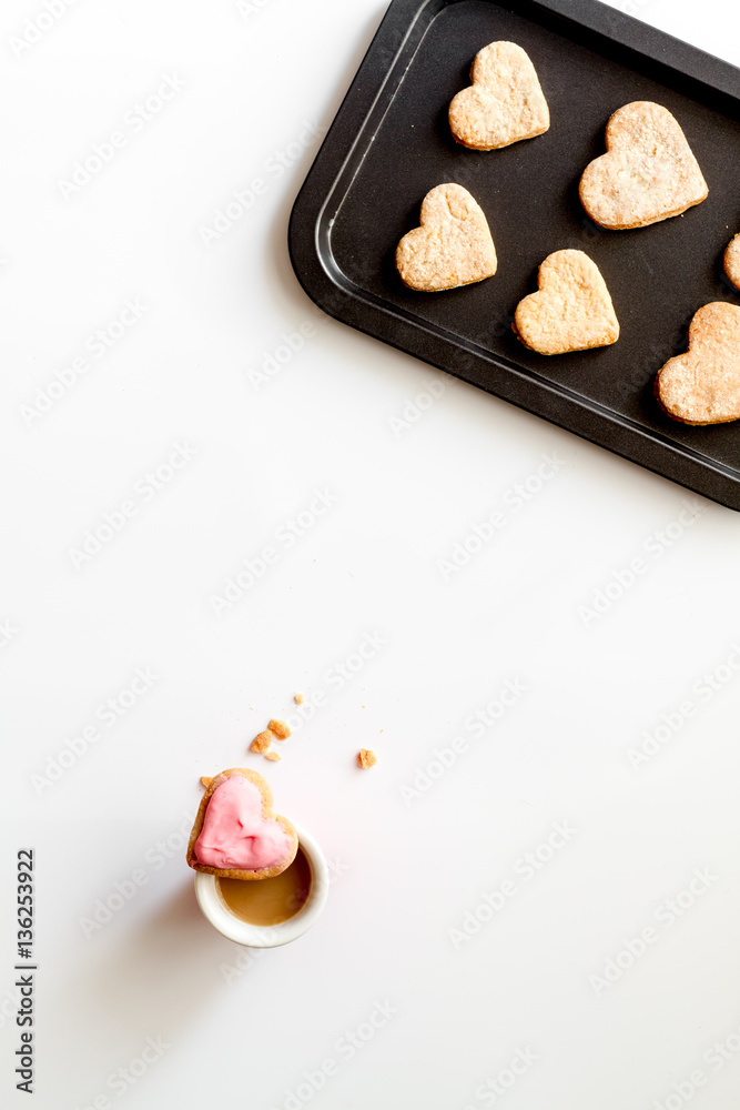 cookies for Valentine Day heartshaped on white background top view